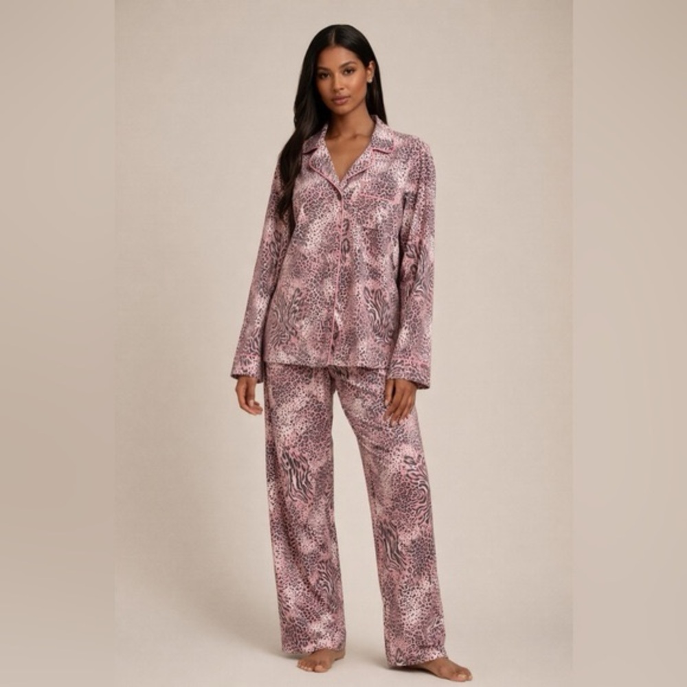 SKIMS Pink Animal Print Satin Pajama Set